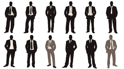 Silhouettes of Men in Suits Isolated on White Background