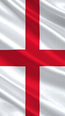 A rippling flag with a white background and a red cross