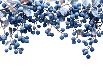 Winter holiday card with blue berries and snowflakes isolated on white background