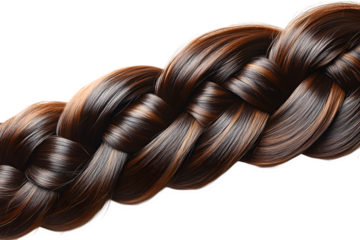 Women’s hair isolated on white background. A brown braid of hair