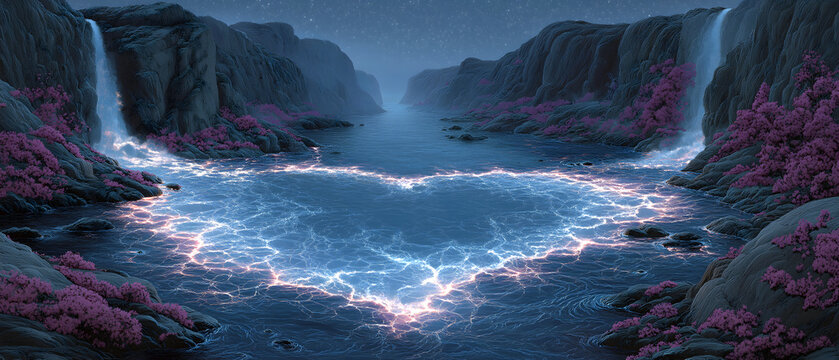 Norse Mythology Frigg&rsquo;s Aurora Chain Art: Norwegian Fjord Heart Bands, Crystal Runes & Marigolds, Romantic Commercial Design
