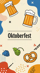 Oktoberfest celebration design with beer and pretzel elements for festive cards or posters