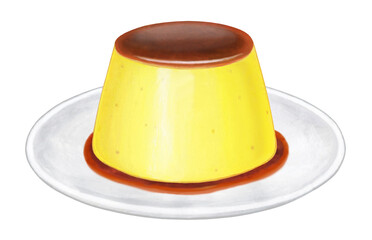 プリンのイラスト - 1  皿付き