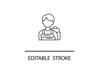 Modern Hotel Housekeeper with Fresh Clean Towels Delivering Excellent Service for Guests in a Minimalist Style Line Drawing.