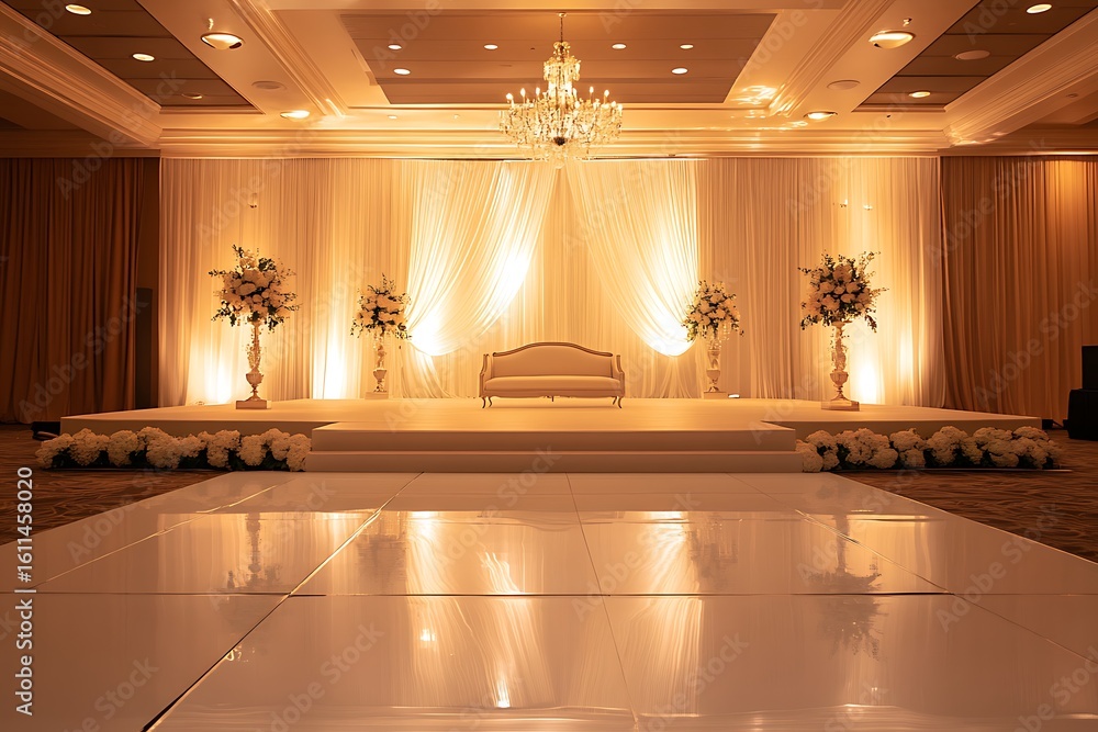 Poster a simple event stage featuring understated and elegant design touches.