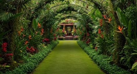 Green foliage archway pathway landscape