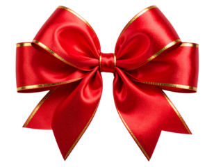 Elegant Red Holiday Ribbon Bow with Gold Edges – Front-Facing View