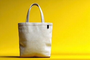 Minimalist White Tote on Yellow: Shadowless Illumination with Generous Text Zone 4K