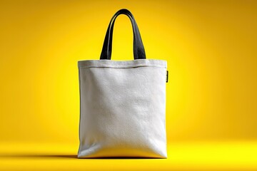 Bicolor Tote Ad Template: Yellow/White with Copy Space 4K Realistic Canvas Texture