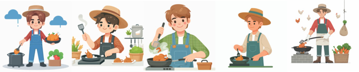 farmer character vector cooking chicken