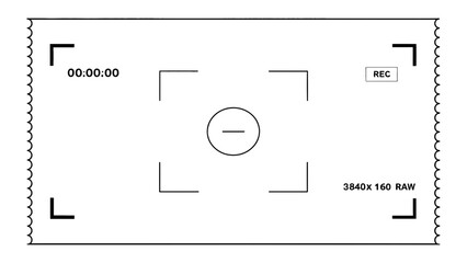 Vector art of camera viewfinder displaying recording status and resolution, isolated on white