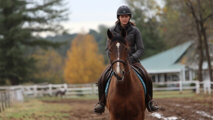 Obraz premium Girl horse riding in the open field.