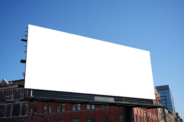 Obraz premium Blank Billboard Mockup Framed by Historic Brick and Modern Office Towers