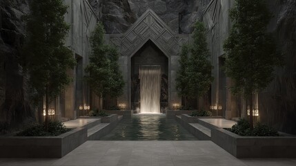 Fototapeta premium Concealed Art Deco Water Entrance in Hidden Rocky Hideout
