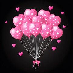 A bunch of pink heart shaped balloons with white heart designs