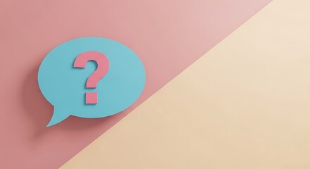 A blue speech bubble with a pink question mark