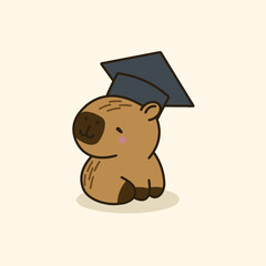 Adorable vector illustration of a capybara celebrating graduation, wearing a graduation cap. 