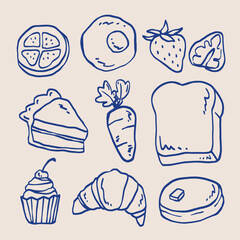 Line art vector hand drawn doodle cartoon set of Lunch Break Food theme.
