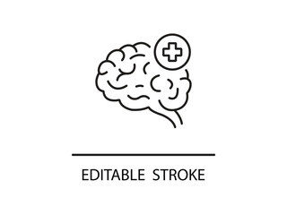 Brain health icon highlights mental wellness and healthcare support for cognitive function and memory enhancement solutions with stroke edit option.