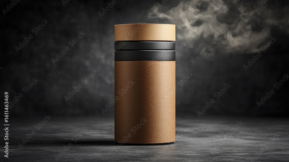 Poster cylindrical kraft container with kraft lid and shadows from a soft directional light source
