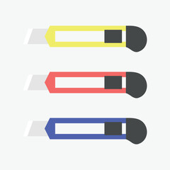 Obraz premium Set of colorful universal knives in flat minimalistic style. Vector illustration.