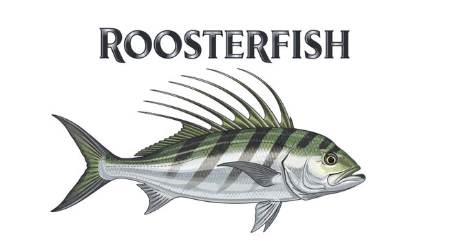 Roosterfish Vector with Fish Illustration, and Isolated.