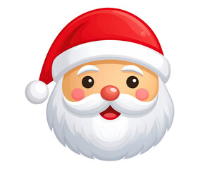  Santa Face Emoji Style with Round Features, isolated on a transparent background.