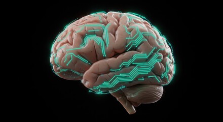Human brain artistic render pink teal