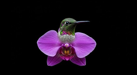 Hummingbird and orchid close up