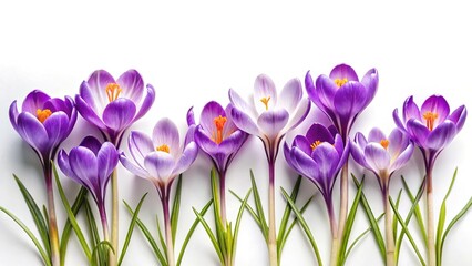 Beautiful Purple Crocus Flowers Blooming in Early Spring Isolated on White Background