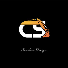 CS Excavator Arm Construction Logo - Bold Industrial Letter mark Design for Heavy Equipment, Contractor Branding & Modern Engineering Identity