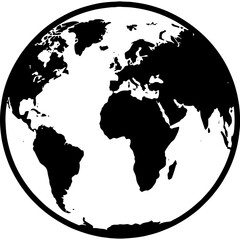 Obraz premium Stylized black and white Earth globe illustration, showing continents. Global vector icon representing world, international connections, universal themes.
