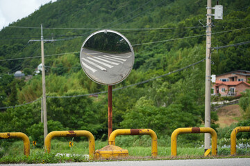 Korean rural road convex mirror