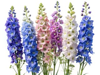 Beautiful tall flowering plants with blossoms in shades of blue, pink, and white