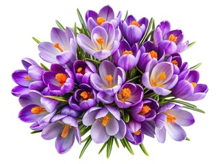 Beautiful Purple and White Crocus Flowers Isolated on a White Background