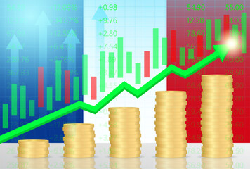France Economy. Flag of France with Rising Financial Graph. Economic Growth and Development Concept. Vector Illustration.  