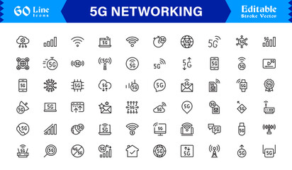 5G Network Technology: Professional Line Icon Set for Modern Connectivity and Wireless Communication