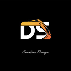 DS Excavator Arm Construction Logo - Bold Industrial Letter mark Design for Heavy Equipment, Contractor Branding & Modern Engineering Identity