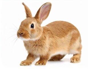 Fototapeta premium Cute Brown Rabbit Standing on White Background