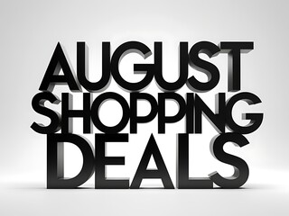 August shopping deals displayed in bold, 3D text.