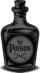 Vintage Poison Bottle Illustration: A Classic Poison Vial with Skull and Crossbones, Ideal for Apothecary, Alchemy, and Dark Arts Themes