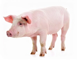 Cute Pink Piglet Standing Isolated on White Background
