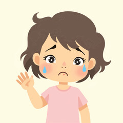 Obraz premium Little Girl Cries Sadly and Wipes Her Tears with Her Hand