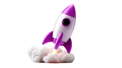 Launch into Success: A sleek rocket, propelled by a trail of vapor, blasts off, embodying innovation, progress, and the pursuit of new horizons.