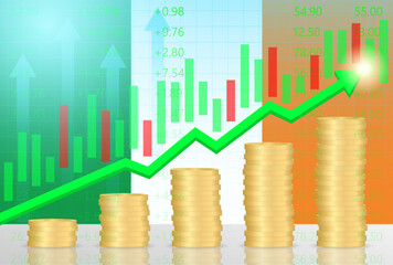 Ireland Economy. Flag of Ireland with Rising  Financial Graph. Economic Growth and Development Concept. Vector Illustration.  