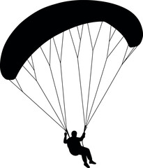 Silhouette paraglider descending against white sky