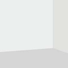 A simple white room with light gray floor and walls meeting at a corner angle