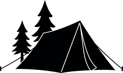 Black tent silhouette with pine trees camping icon