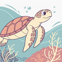 Naklejka premium sea turtle and sea