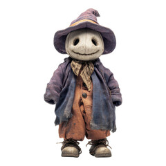 Charming scarecrow doll autumn decor handmade figurine rustic setting close-up view whimsical artistry